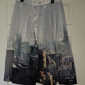 Pleated City Skyline Midi Skirt
